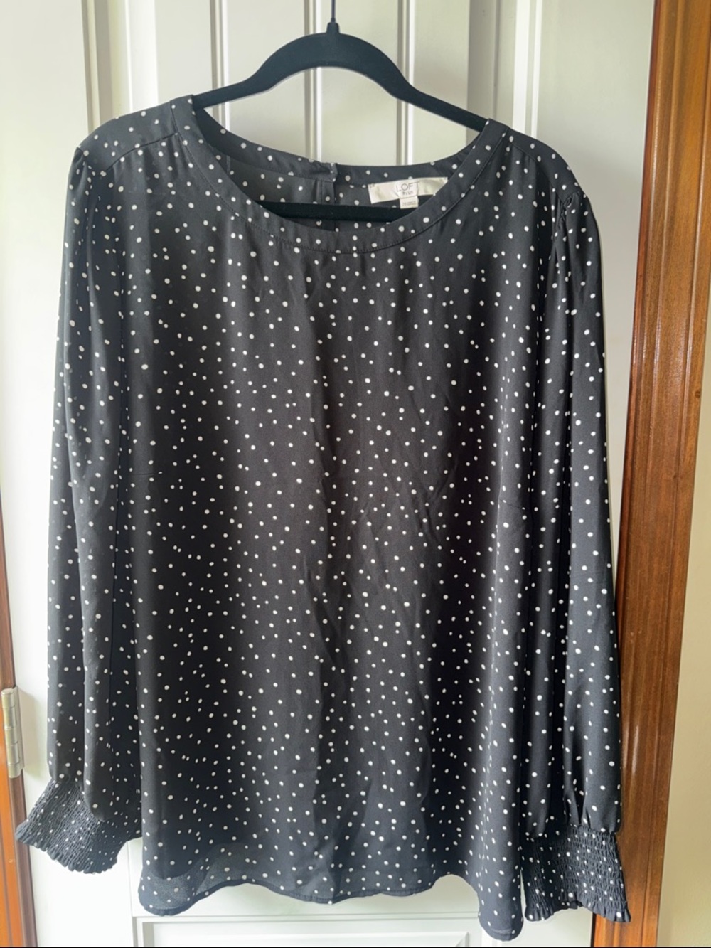 LOFT Black and White Polka Dot Long-Sleeve Blouse